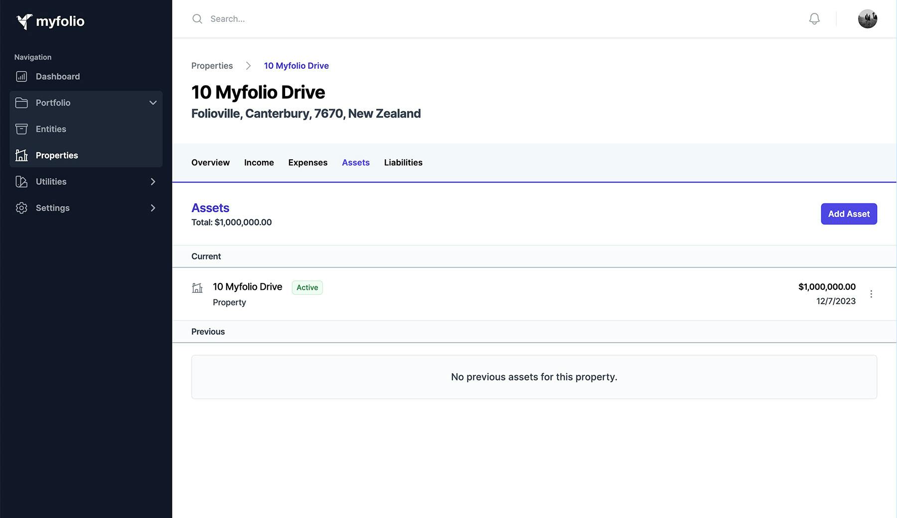 MyFolio dashboard screenshot example